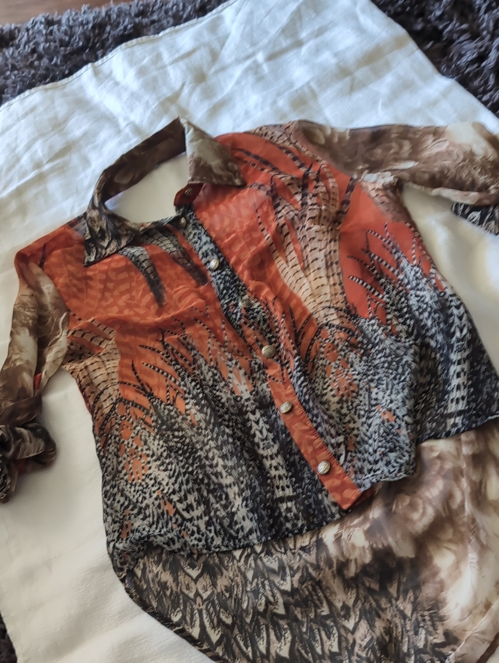 Dolce Cabo Orange and Brown Printed Button-Down Shirt